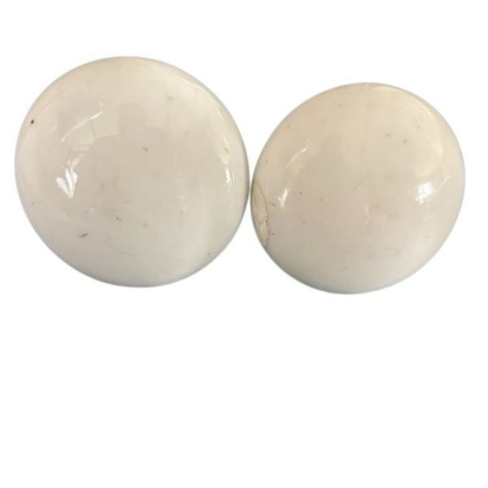 Antique White Porcelain Rim Lock Door Knobs Pair Cast Iron Shank Salvage As Is